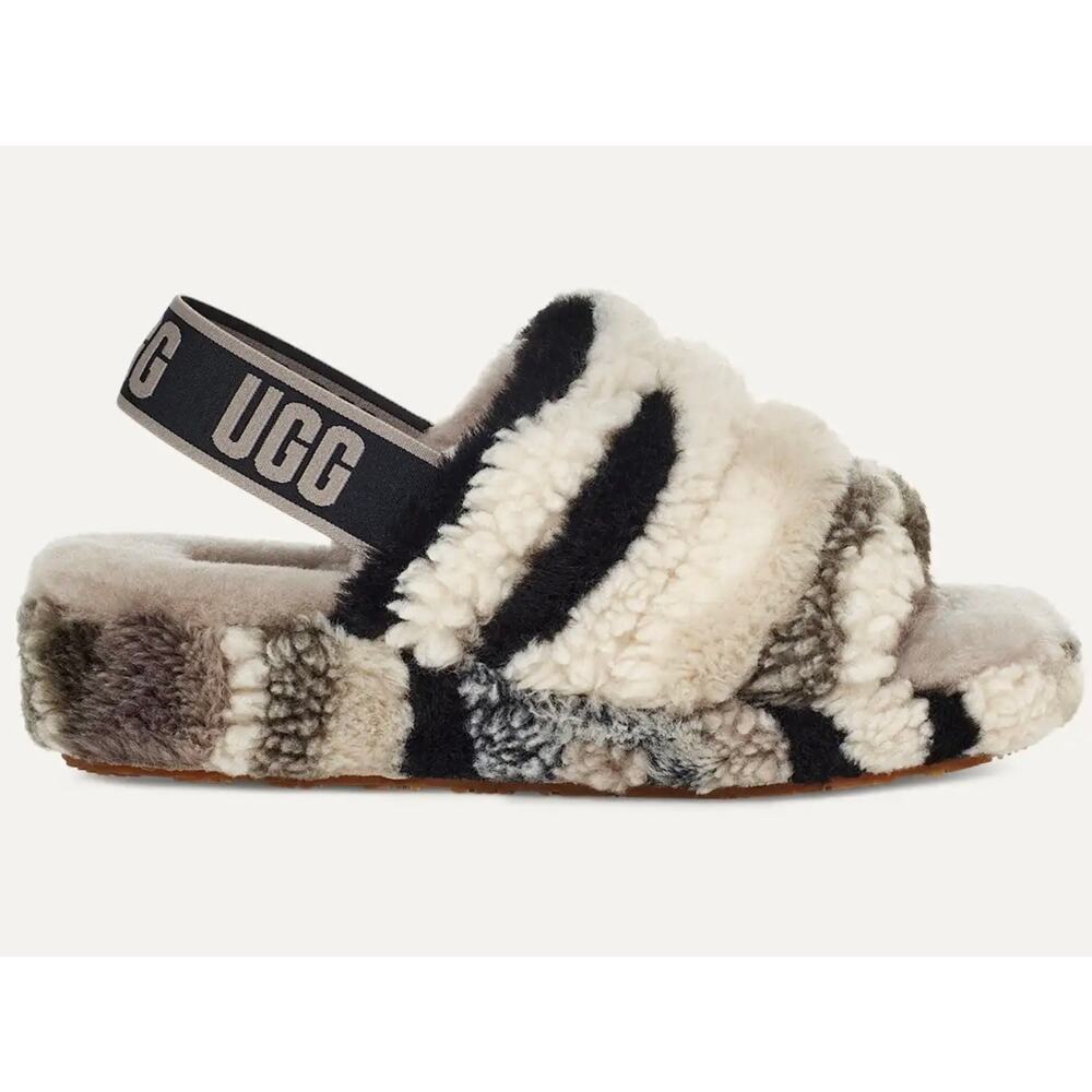 NEW UGG Fluff Yeah Cali Collage Gray Camo Platform Back Strap Slippers Size 7